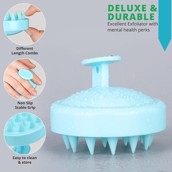 Shampoo Brush Scalp Massager Hair Scrubber with Soft Silicone Bristles For All Type Of Hairs-Ferozi Color - Image 3