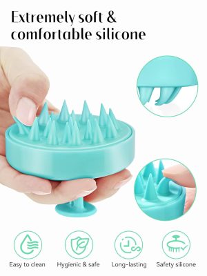 Shampoo Brush Scalp Massager Hair Scrubber with Soft Silicone Bristles For All Type Of Hairs-Ferozi Color