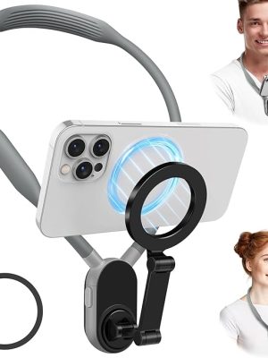 Magnetic Neck Phone Holder Cell Phone Mount, Hand Free POV/Vlog Flexible Phone Neck Holder Around Chest Stand for Video Recording