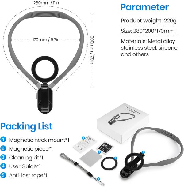 Magnetic Neck Phone Holder Cell Phone Mount, Hand Free POV/Vlog Flexible Phone Neck Holder Around Chest Stand for Video Recording - Image 11