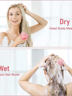 Shampoo Brush Scalp Massager Hair Scrubber with Soft Silicone Bristles For All Type Of Hairs-Pink Color