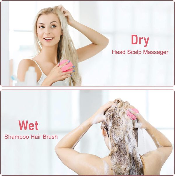 Shampoo Brush Scalp Massager Hair Scrubber with Soft Silicone Bristles For All Type Of Hairs-Pink Color - Image 2