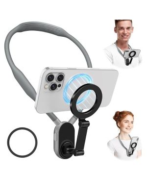 Magnetic Neck Phone Holder Cell Phone Mount, Hand Free POV/Vlog Flexible Phone Neck Holder