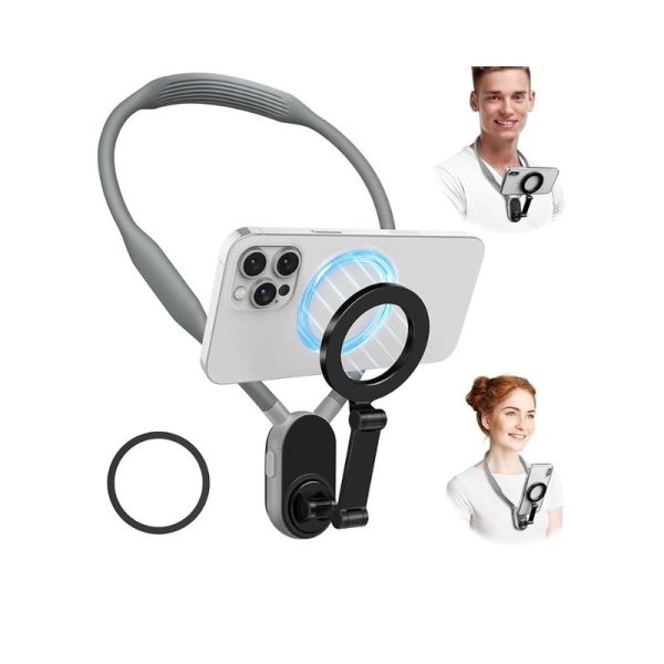Magnetic Neck Phone Holder Cell Phone Mount, Hand Free POV/Vlog Flexible Phone Neck Holder