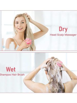 Shampoo Brush Scalp Massager Hair Scrubber with Soft Silicone Bristles For All Type Of Hairs-Pink Color