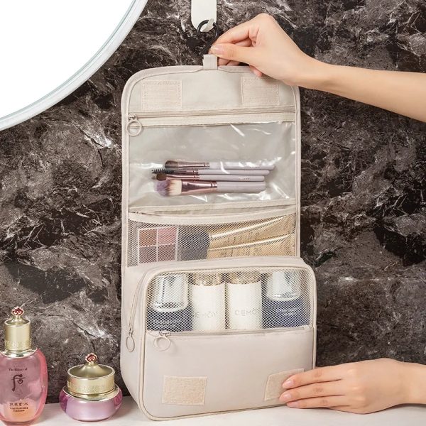 Multi-compartment Makeup Organizer Bag Waterproof Toiletry Pouch Portable Hanging Cosmetic organizer Large Capacity Washable Durable for Travelling and Gift Item - Image 3