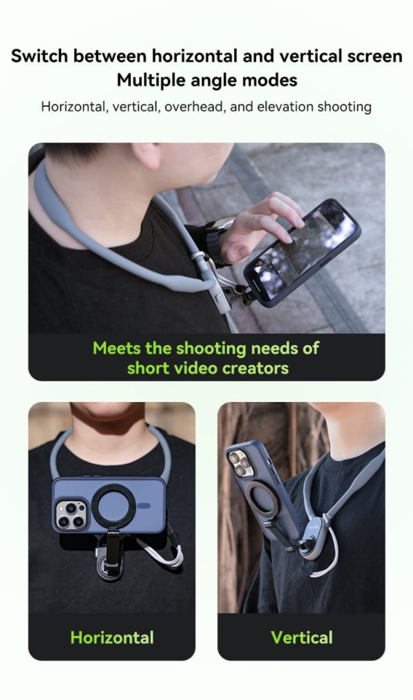 Magnetic Neck Phone Holder Cell Phone Mount, Hand Free POV/Vlog Flexible Phone Neck Holder Around Chest Stand for Video Recording - Image 2