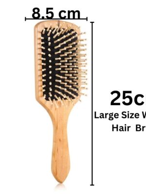 Natural Wooden Hair Brush with Round Tip Wooden Bristles Wooden Square Paddle Brush to Detangle