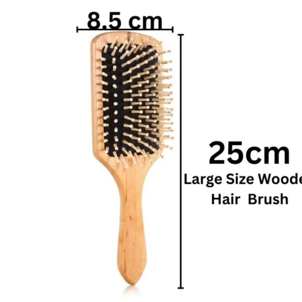 Natural Wooden Hair Brush with Round Tip Wooden Bristles Wooden Square Paddle Brush to Detangle