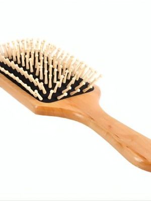 Natural Wooden Hair Brush with Round Tip Wooden Bristles Wooden Square Paddle Brush to Detangle Your Hair Perfectly Hair Care and Scalp Massage