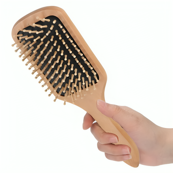 Natural Wooden Hair Brush with Round Tip Wooden Bristles Wooden Square Paddle Brush to Detangle Your Hair Perfectly Hair Care and Scalp Massage - Image 4