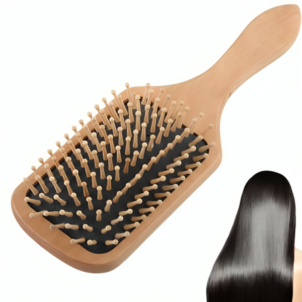 Natural Wooden Hair Brush with Round Tip Wooden Bristles Wooden Square Paddle Brush to Detangle Your Hair Perfectly Hair Care and Scalp Massage - Image 5