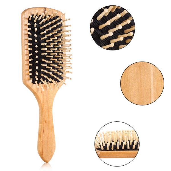Natural Wooden Hair Brush with Round Tip Wooden Bristles Wooden Square Paddle Brush to Detangle Your Hair Perfectly Hair Care and Scalp Massage - Image 3