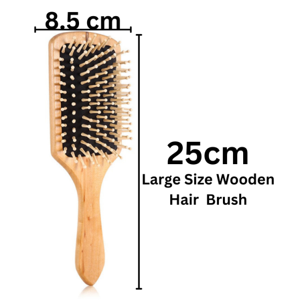 Natural Wooden Hair Brush with Round Tip Wooden Bristles Wooden Square Paddle Brush to Detangle Your Hair Perfectly Hair Care and Scalp Massage - Image 2
