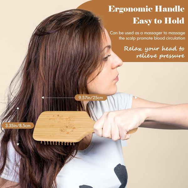 Premium Quality Bamboo Hair Brush Natural Wooden Anti-Static Detangle Brush Hair Scalp Massage Comb Air Cushion Styling Tools for both Women and Men - Image 4