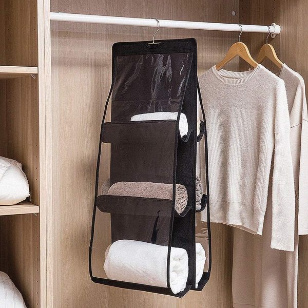 Premium Quality 6 Pocket Hanging Purse Organizer Transparent Hanging Bag Collection Storage Pouch - Image 3