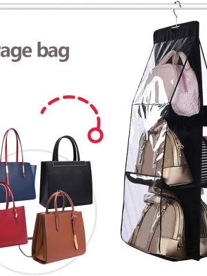 Premium Quality 6 Pocket Hanging Purse Organizer Transparent Hanging Bag Collection Storage Pouch