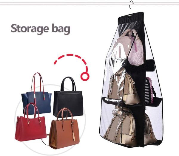 Premium Quality 6 Pocket Hanging Purse Organizer Transparent Hanging Bag Collection Storage Pouch