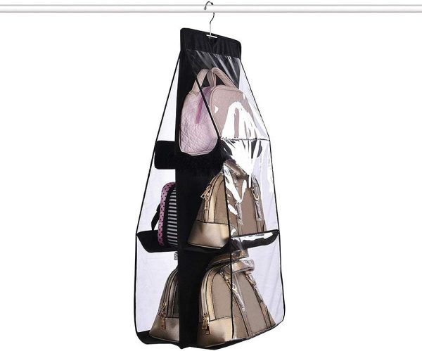 Premium Quality 6 Pocket Hanging Purse Organizer Transparent Hanging Bag Collection Storage Pouch - Image 4