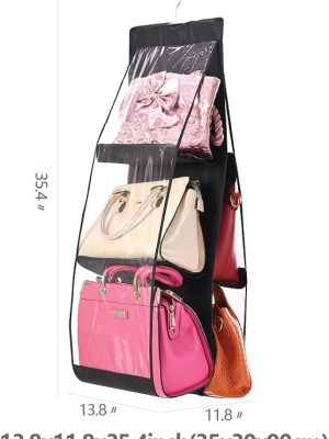 Premium Quality 6 Pocket Hanging Purse Organizer Transparent Hanging Bag Collection Storage Pouch