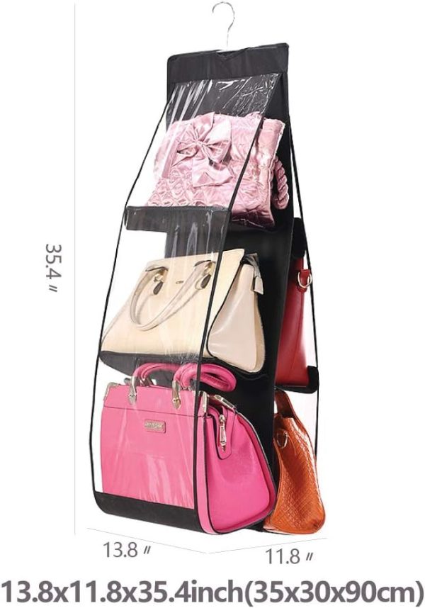 Premium Quality 6 Pocket Hanging Purse Organizer Transparent Hanging Bag Collection Storage Pouch - Image 2